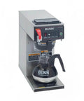 Automatic 12 Cup Coffee Brewer With Lower Warmer And Black Plastic Funnel 120V For Busy Cafes, Stainless Steel, Front View