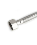 Close-up of 16-Inch Toilet Water Supply Line With Three Eighths Inch Compression To Seven Eighths Inch Ballcock Brass Nut, SUS304 Stainless Steel Braided Hose