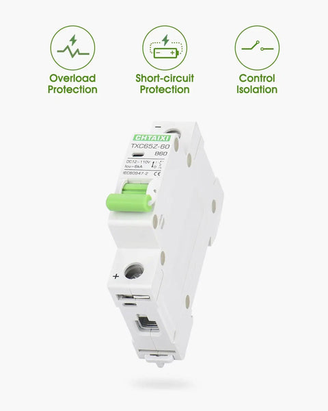 12V To 110V DC Miniature Circuit Breaker 60 Amp One Pole Battery Protector for Solar Panel Systems and RVs