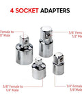 Ultimate 16-Inch Chrome Socket Extension Kit With 4 Adapters And 3 Universal Joints For 1/4 3/8 And 1/2 Inch Drive Auto Garage Repair Projects That Hit The Spot, 4 chrome socket adapters