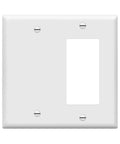 Front view of Combination Decorator Rocker And Blank Outlet Wall Plate 2 Gang Standard Size 4.50 By 4.57 Inch Durable Polycarbonate Thermoplastic
