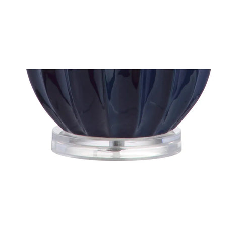 Navy Blue Ceramic Table Lamp 24.5 Inch For Bedroom And Living Room fluted gourd base close-up