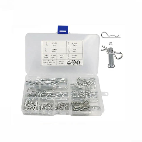 125pc R Type Cotter Pins Set Pro Grade Carbon Steel Zinc Plated Split Pins Kit for Tractor Maintenance Automotive Repair and Machinery Five Sizes Heavy Duty All Purpose Fasteners in organizer case
