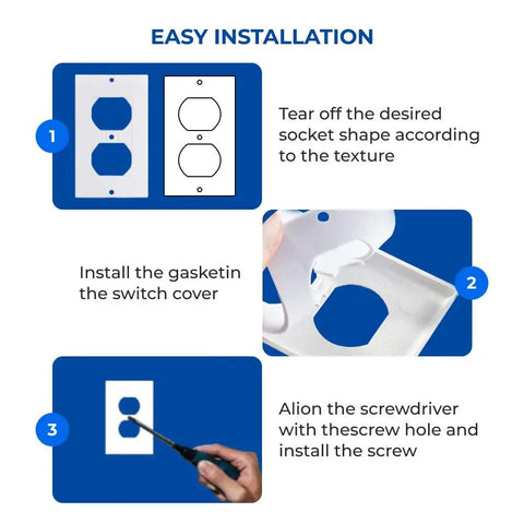 Installation guide for Sturdy Eva Foam Wall Gaskets Standard Switch Plates Draft Stoppers, showing easy steps for use.