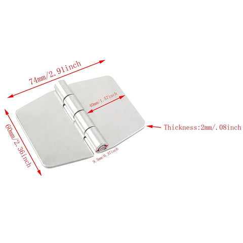 4 Pack 304 Stainless Weld On Hinges Without Holes 60x74x2mm 280 Degree Rotatable Heavy Duty Steel Butt Hinge dimensions shown.