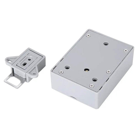 Hassle Free 125 Khz Smart Cabinet Lock With Electronic Rfid Card Access For Warehouse Sauna Library Office Locker No Drill Gray Anti Smash Self Locking Body Straightforward Installation with gray housing and plate.