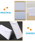 Twenty Pack White Blank Envelopes With Reusable Design for mail document storage and invitations, shown from different angles.