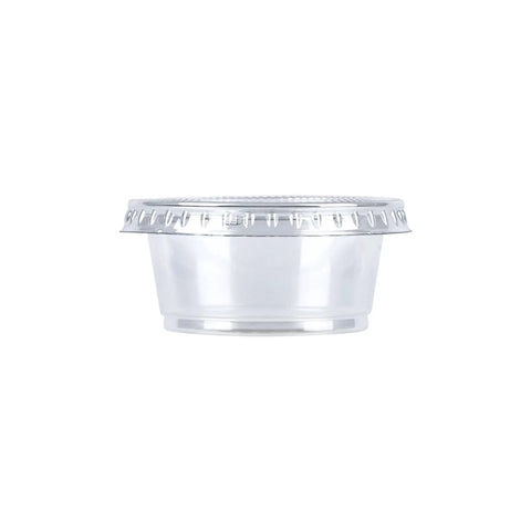 No Fuss Grab And Go Disposable Plastic To Go Cup Set With Tight Snap Lids Mini Two Ounce Fifty Pack Bpa Free Spill Proof Sauce Condiment And Jello Shot Containers For Tailgates
