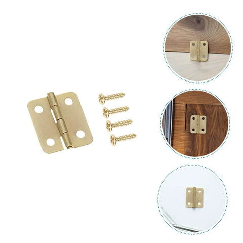 Miniature Iron Cabinet Hinges Set With 40 Pieces 270 Degree Round Corner Hinges For Jewelry Boxes And Wood Cases Small Decorative Hardware Hinges With Screws For Chest Lids Great For DIY Crafts And Handmade Projects image showing hinge with screws and installed views