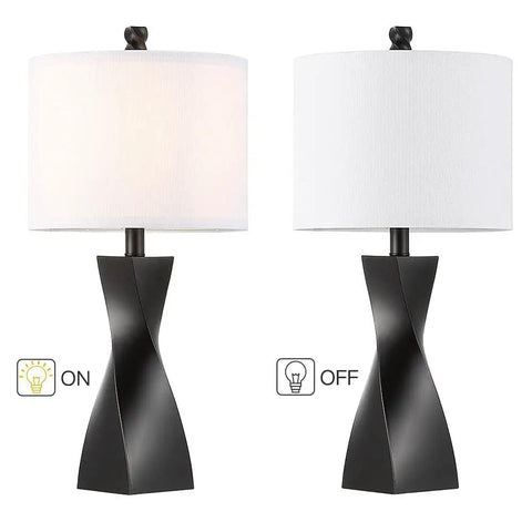 Two Pack Black Table Lamps With White Linen Shades For Bedroom And Living Room End Tables Set Of 2, showing on and off states