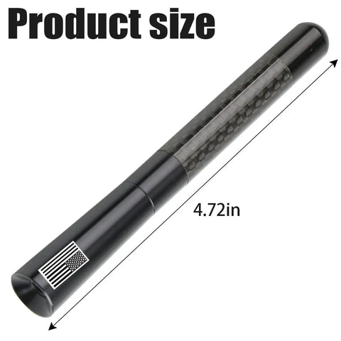 Short Car Antenna 4.7 Inch Carbon Fiber With American Flag Aluminum Design For AM FM Radio Reception Universal Replacement Antenna size