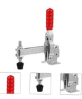 Two Pack Welding Toggle Clamps For Jig Fixtures, Quick Release Fixed Location Clamps, Durable Iron Construction For Welding And Woodworking Projects, Heavy Duty Workshop Grips, Perfect For Jig Setup shown front view with red handle and metal body.