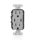 Dual USB Type-C PD In-Wall Charger With 15A Tamper-Resistant Outlet for fast charging, 60W total power, front view of the outlet.