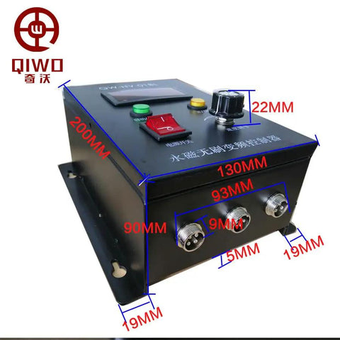 External potentiometer speed control box for Beefy 450W 110V DC Square BLDC Motor with dimensions displayed.