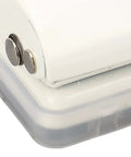 Close-up of 3 Hole Puncher Handheld For Loose Leaf Paper A7 A4 5 Sheets 70g Capacity showing metal construction and punch lever.
