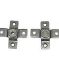 Two stainless steel shock absorber hinge torque joints with mounting holes, 360° rotation.