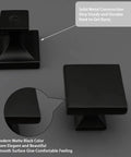 Twelve Pack Matte Black Square Cabinet Knobs Solid Zinc Alloy Drawer Pulls Heavy Duty Hardware Quick No Fuss Installation For Any Room Makeover Premium Grade close-up of knobs showing matte black finish and solid metal construction.