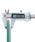 Digital caliper measuring a glass edge at 10.08 mm, showcasing precision for 32 Inch Round Tempered Glass Lazy Susan Turntable.