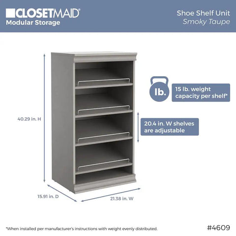 Total Game Changer Modular Closet Organizer With Four Adjustable Angled Shoe Shelves And Slick Taupe Finish For Seamless Stacked Storage Setup Hardware Included