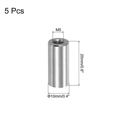 M5x0.8 Round Coupling Nuts 20mm Long Five Pieces 304 Stainless Steel Fasteners For Industrial Construction Rod Bar Connectors Built To Last Beefy Tough As Nails Silver Finish, 5 pcs