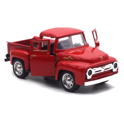 Red Metal Truck Christmas Decor For Farmhouse Style Vintage Pickup Truck Tabletop Storage Die Cast Metal With Hand Painted Finish