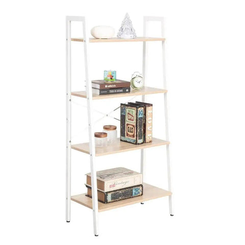 Industrial 4 Tier Bookshelf Freestanding Rustic Display Bookcase Storage Rack For Living Room And Home Office White Plant Stand Shelf