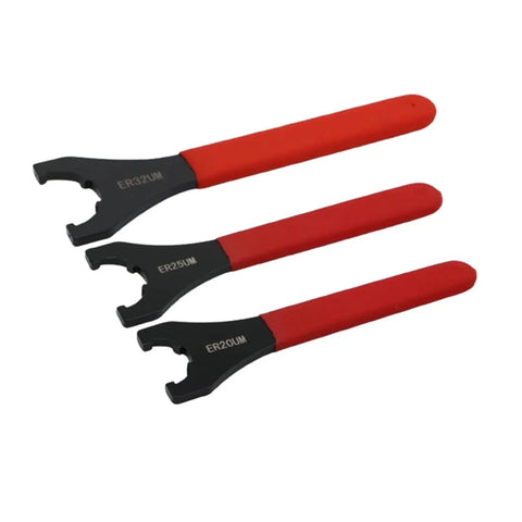 Premium ER16UM ER20UM ER25UM ER32UM ER40UM ER50UM Collet Wrench Nut Set for CNC Milling with ergonomic red handles.