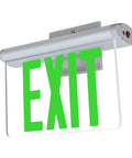 Edge Lit UL 924 Green Exit Sign With Brushed Aluminum Housing, LED Illumination, Hardwired With Battery Backup, UL Listed