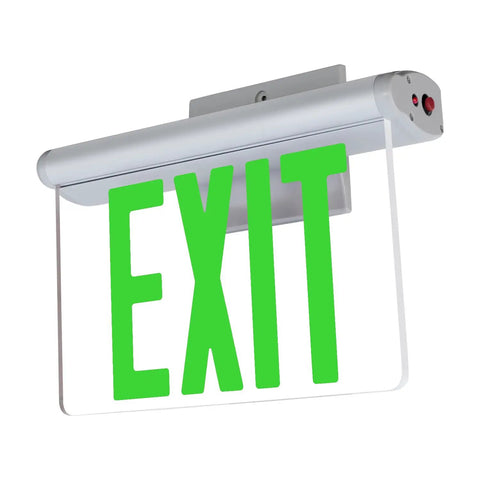 Edge Lit UL 924 Green Exit Sign With Brushed Aluminum Housing, LED Illumination, Hardwired With Battery Backup, UL Listed