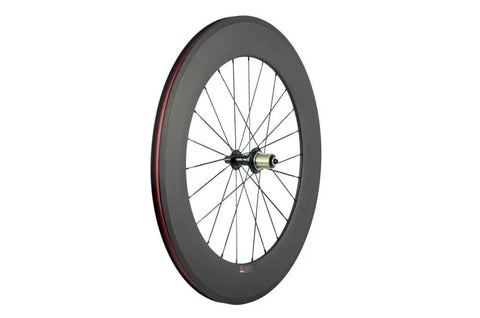 Race Ready Carbon Road Wheelset 88mm Deep Clincher 700c With 23mm Width Fits Shimano Cassettes Matte 3K Finish side view