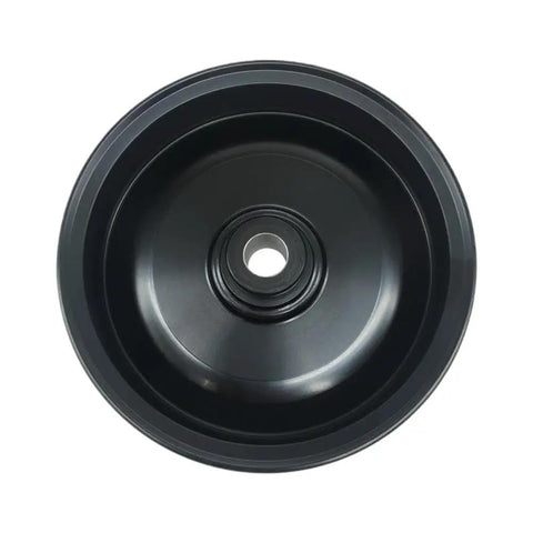 Ultimate Water Pump Pulley For MerCruiser Quicksilver Inboard Stern Drive With Serpentine Belt Setup, black metal part viewed from above.