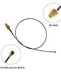 High Gain 10dBi 2.4GHz 5GHz Dual Band WiFi Antenna RP-SMA UFL Replacement for Wireless Cards Routers Desktop PCs shown with connectors