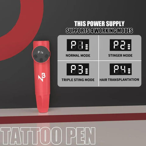 Wireless Tattoo Pen Kit For Beginners With 10 Needles And 7 Inks, power modes display background