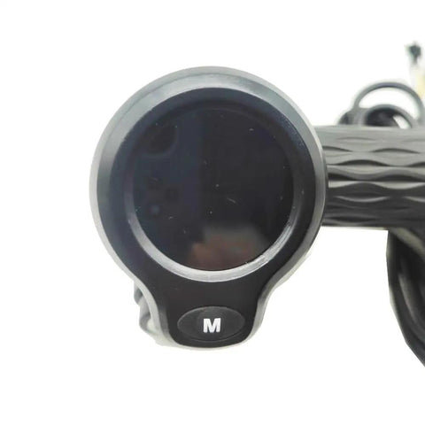 Close-up of Go-To Twist Throttle Grip With LCD Display And Key Lock For Electric Bikes And Scooters, Easy Install, Waterproof