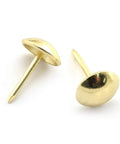 Top Shelf Gold Mushroom Upholstery Tacks For Furniture Nails And Diy Craft Projects Hella Smooth Polish With Rock Solid Iron Build Badass Accent Details 100 Piece Sweet Vibe Set, showing two gold metal upholstery nails.