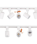 J Type Track Lighting Heads 6 Pack, 6.5W COB LED Ceiling Spotlights, 24 Degree Beam, 3000K Warm White shown with adjustment angles