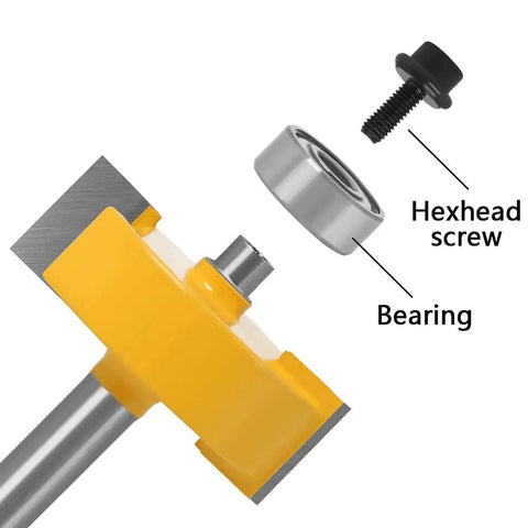 Quarter Inch Shank Rabbet Router Bit With Six Carbide Tips And Interchangeable Bearings, hexhead screw and bearing shown