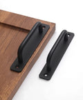 12 Pack Matte Black Cabinet Pull Handles With Base Plate Aluminum Alloy on wooden surface