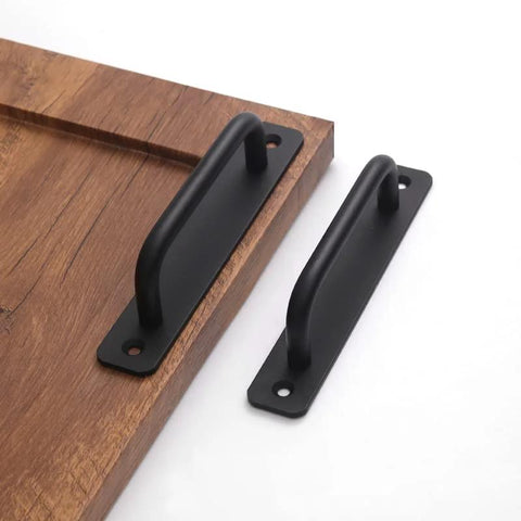 12 Pack Matte Black Cabinet Pull Handles With Base Plate Aluminum Alloy on wooden surface