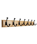 Heavy Duty Wall Mount Coat Rack With Seven Rugged Zinc Hooks For A Slick Entryway And No Sweat Organization Of Puffer Jackets Gym Towels And Baseball Caps, showcasing a wooden rack with black hooks.