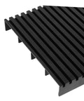 Close-up of black ribbed corner of Two Pack Antistatic Bar Rack With Split Tray Lid For PCB Relays And ESD Straps Wristbands High Capacity ESD Tray Organizer For Circuit Boards Durable ESD Storage Solution For Workshop And Lab.