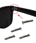 Top Notch Replacement Temple Screws For Wayfarer RB2140 Sunglasses with silver hinge pins and loose hinge repair focus.