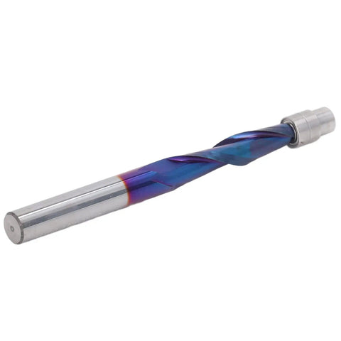 Premium Compression Flush Trim Carbide Router Bit With Ball Bearing, 1/4 inch shank, coated for CNC and wood projects.
