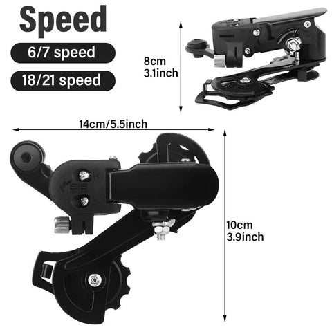Solid Aluminum Rear Derailleur For Mountain And Road Bikes Direct Mount Hanger Fits 6/7/8/9/10 Speed Systems with measurements