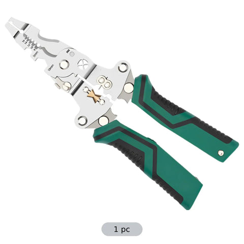 Heavy Duty Wire Stripper With Digital Display And Built In Voltage Tester, foldable high carbon steel pliers with rubber grips.