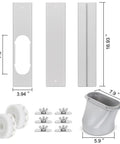 Portable AC Window Vent Kit With 5.9 Inch Exhaust Hose And 78.7 Inch Length components including plates, hose adaptors, and screws