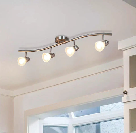 4 Light Modern S Shaped Track Lighting Bar With Frosted Glass Heads Brushed Nickel Finish GU10 Bulb Included Hardwired Indoor Track Light Fixture For Kitchen Living Room And Office