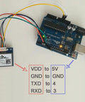 GPS Receiver Module 3.3V-5V With Flash Ceramic Antenna connected to Arduino with wiring instructions shown