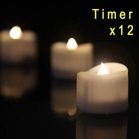 Flameless LED Tea Lights With Timer 6 Hours On 18 Hours Off Warm White 12 Pack Battery Included No Fuss Smoke Free Realistic Flicker Ideal For Decor And Ambience