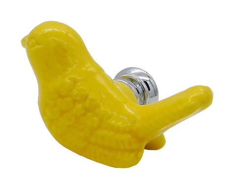 6 Piece Vintage Style Cup Pull Bars With Striking Bird Motif Decor To Spruce Up Dressers And Cabinets In A Flash. Yellow bird-shaped drawer handle.